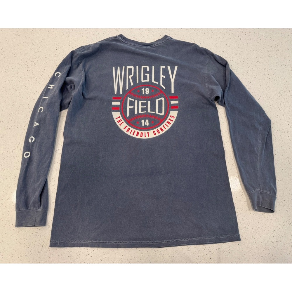 Comfort Colors Wrigley Field Shirt Mens L Blue Good Chicago Baseball Long Sleeve - Picture 7 of 9